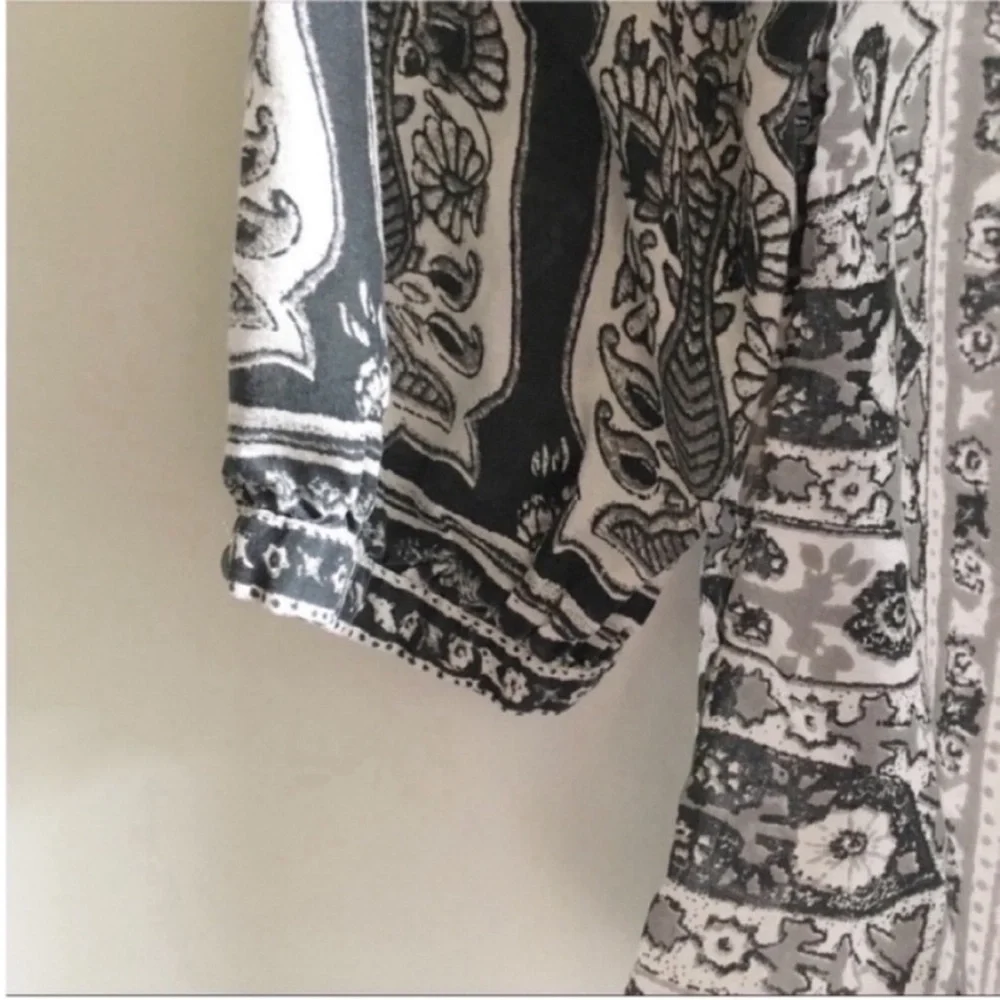 Lucky Brand shirt black white peasant boho tie - Picture 3 of 8